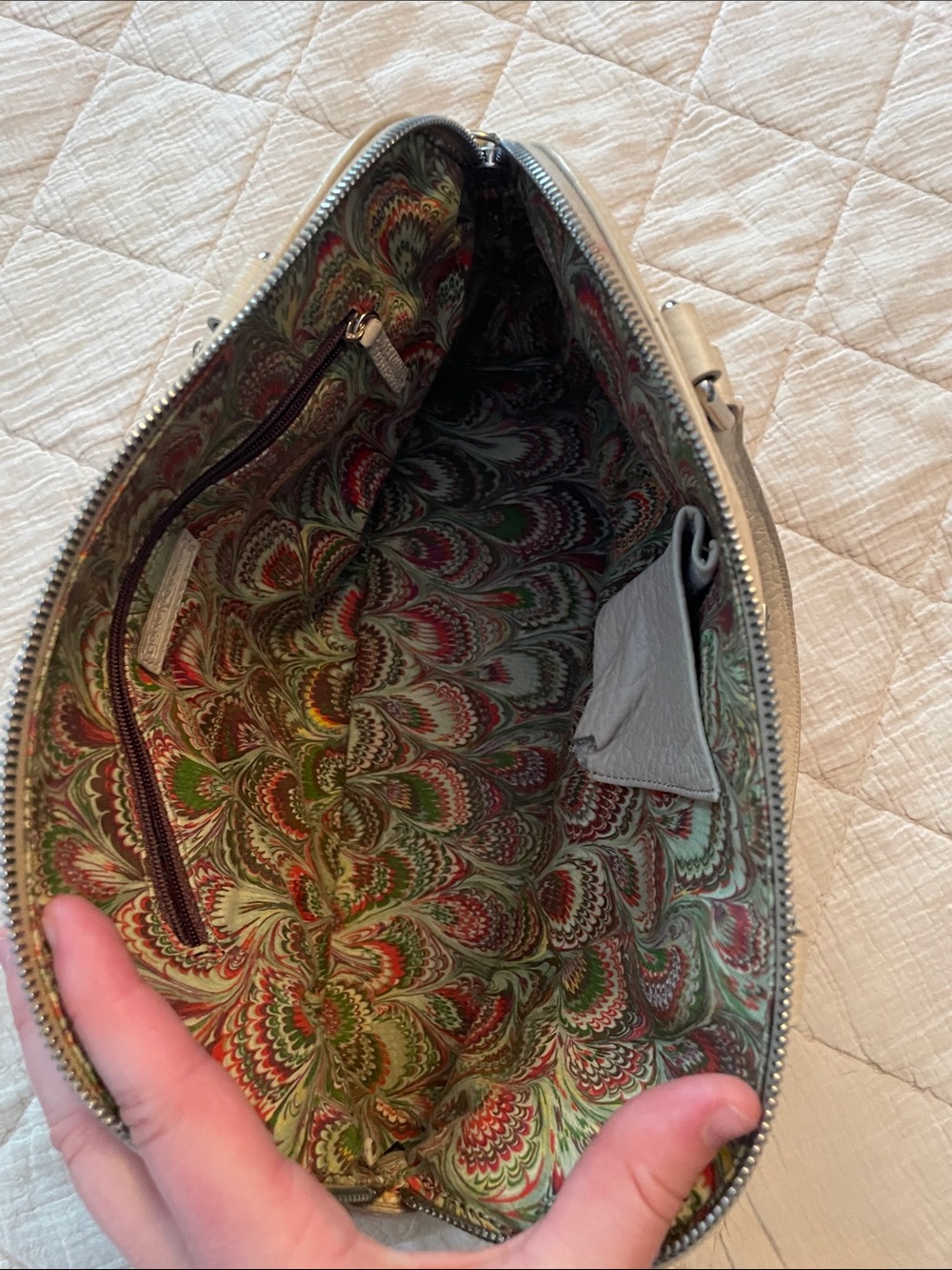 Dooney & Bourke Beige Leather Satchel with Turquoise Charm - Picture 3 of 4